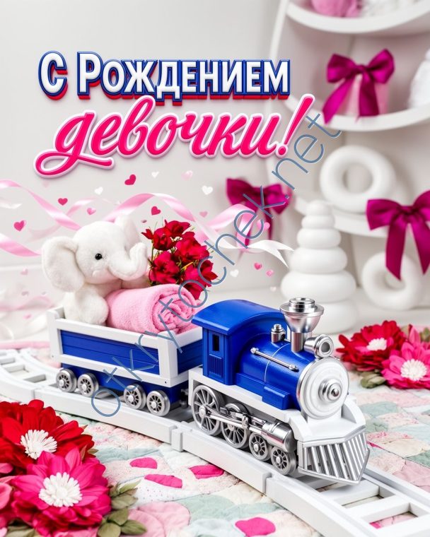 Красивая детская открытка с рождением девочки