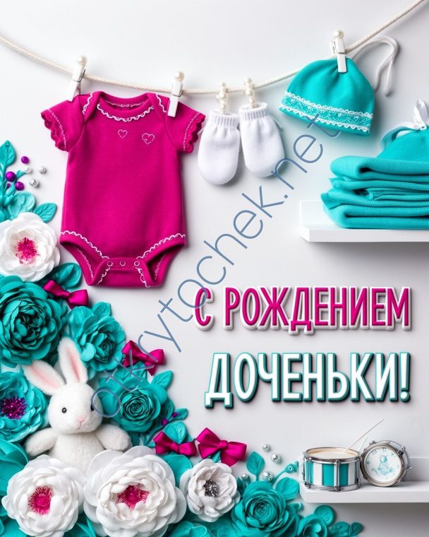 Милая картинка с поздравлением на рождение дочки