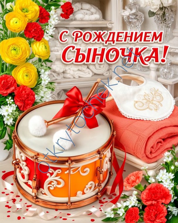 Яркая поздравительная открытка с рождением сыночка