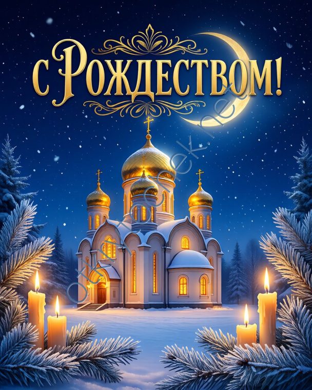 Красочная открытка с поздравлением с Рождеством Христовым