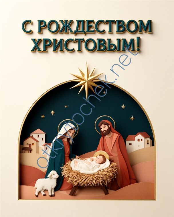 Поздравительная открытка с младенцем на Рождество
