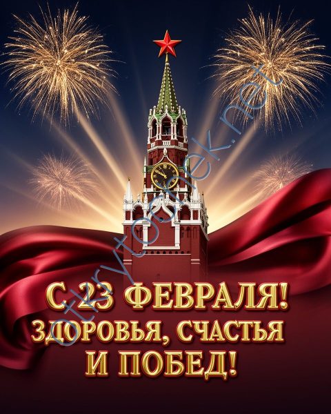 Салют на фоне кремля, картинка с праздником 23 февраля