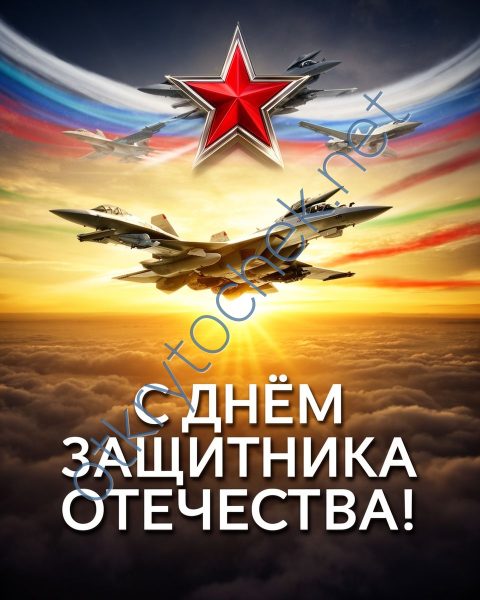 Самолет с триколором - картинка к празднику 23 февраля