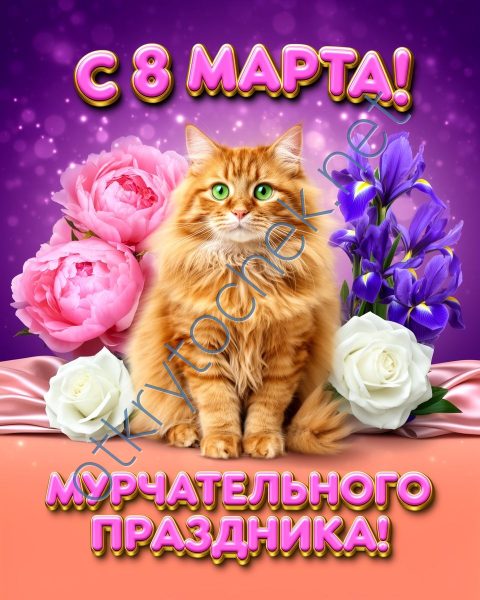 Мурчательного праздника - красивая открытка на 8 марта