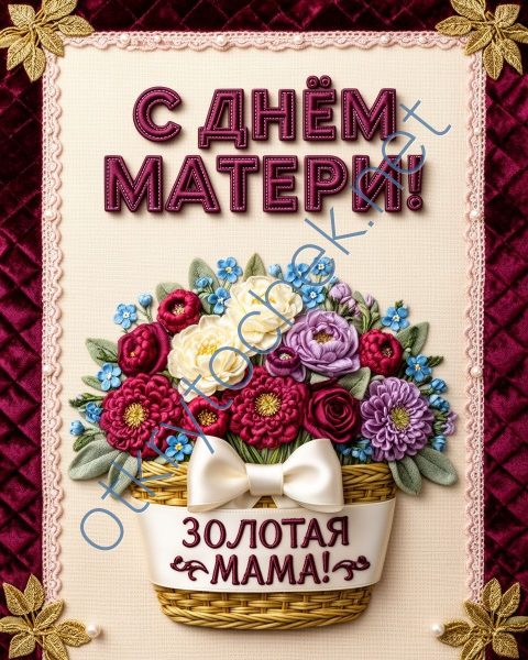 Корзинка с цветами на открытке с Днем матери