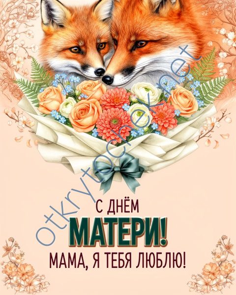 Картинка с милыми лисятами и поздравление с Днем матери