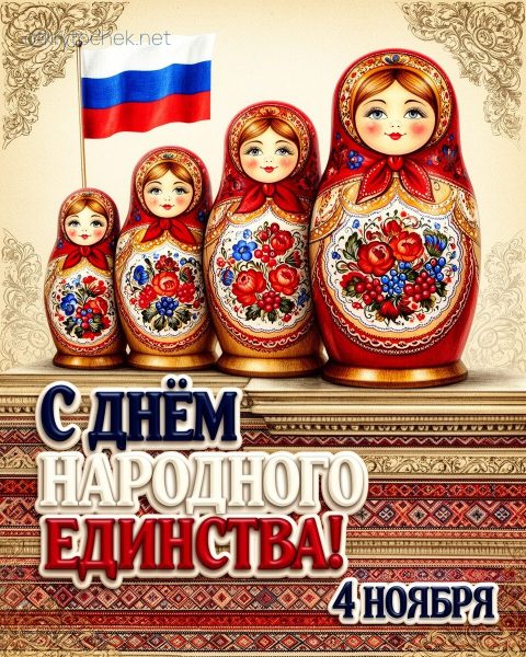 Открытка с матрешками с Днем народного единства
