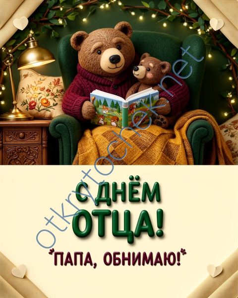Милая открытка с мишками в кресле на День папы
