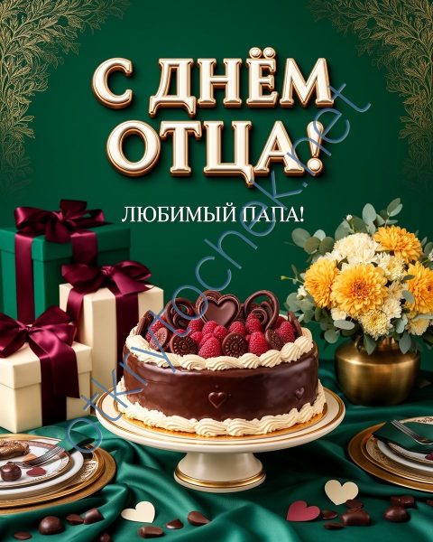 Мужская открытка с тортом к празднику День отца