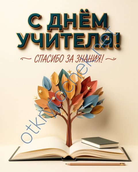 Добрая поздравительная картинка с книжкой на День учителя