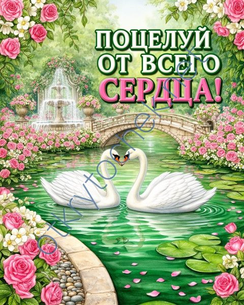 Открытка с лебедями поцелуй от всего сердца