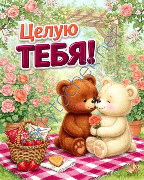 Добрая открытка с мишками - целую тебя