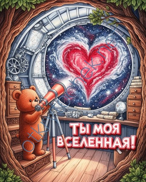 Картинка с мишкой и сердечком - ты моя вселенная