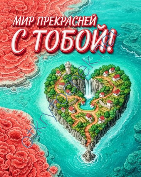 Картинка с островом в виде сердечка - мир прекрасней с тобой