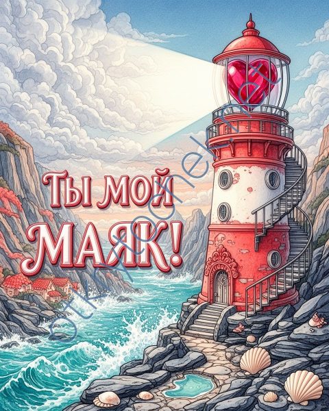 Красивая открытка с сердечком на маяке для любимых