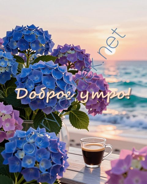 Картинка доброе утро с кофе на фоне моря