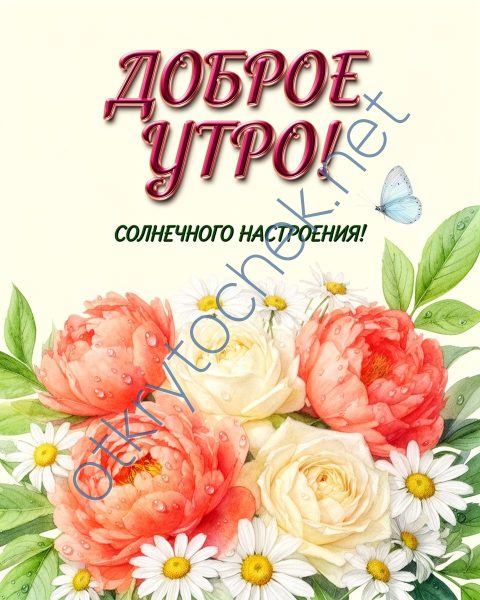 Открытка с букетом для девушки и пожелание Доброго утра