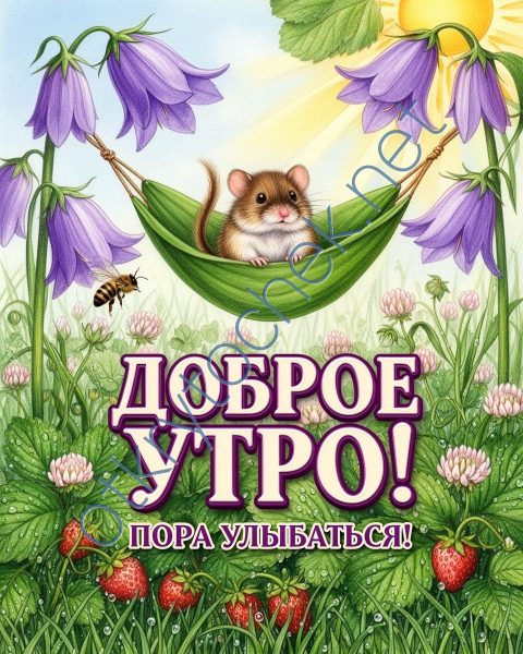 Милая рисованная картинка с пожеланием Доброго утра