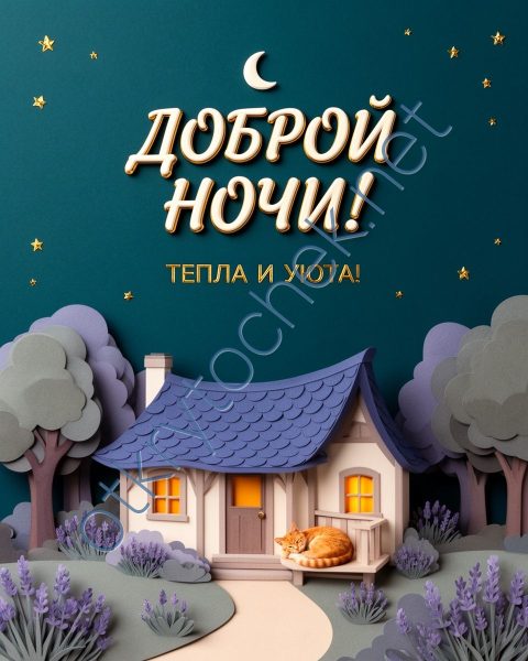 Красивая рисованная открытка с пожеланием Доброй ночи