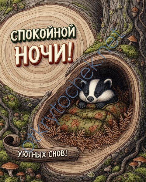 Картинка спокойной ночи со спящим барсуком
