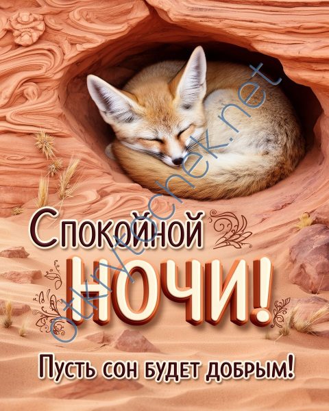Добрая открытка с лисенком с пожеланием спокойной ночи