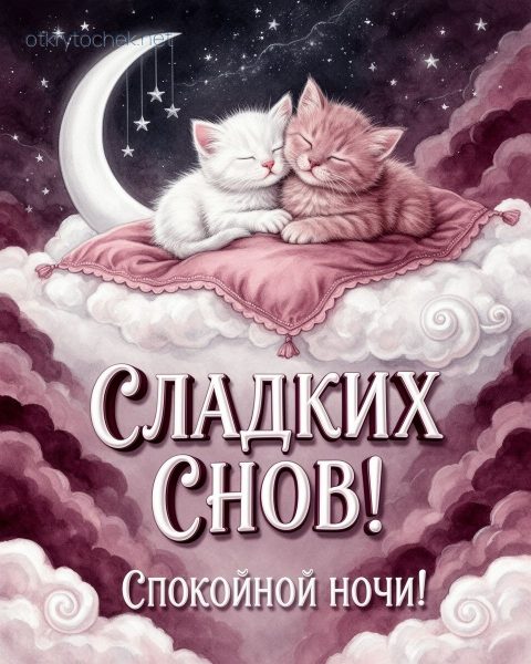 Два красивых котика на картинке с пожеланием спокойной ночи
