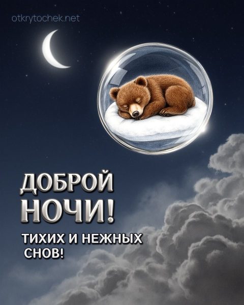 Картинка со спящим мишкой - доброй ночи