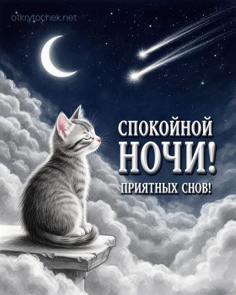 Милая открытка спокойной ночи с котиком