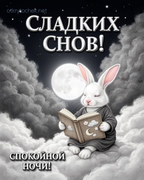 Зайка на облаках - картинка спокойной ночи