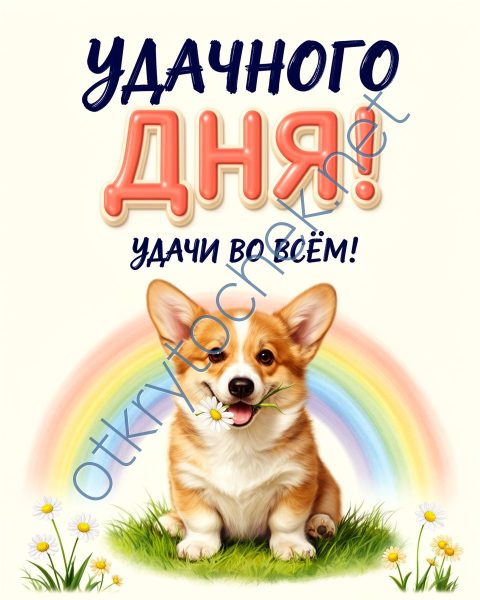Открытка с милым песиком, который желает Удачного дня