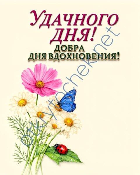 Красивая открытка с цветами и пожеланием Удачного дня