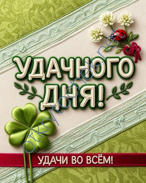 Милая вязаная открытка с пожеланием Удачного дня