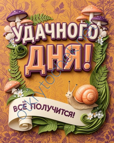 Прикольная открытка с улиткой с пожеланием удачного дня