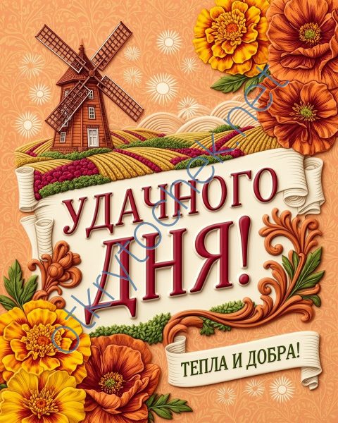 Яркая рисованная открытка с пожеланием Удачного дня