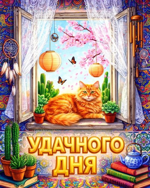 Яркая картинка удачного дня с рыжим котиком