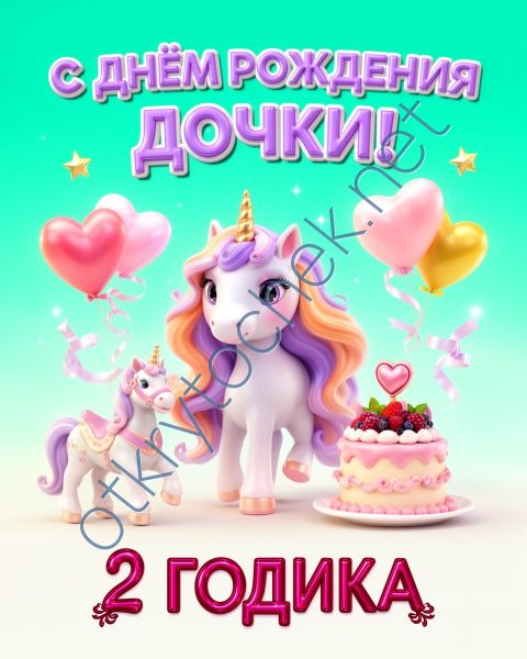 Добрая открытка родителям с Днем рождения дочки на 2 года