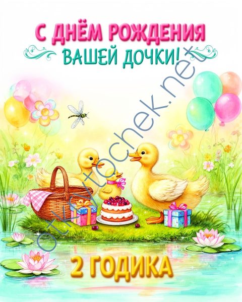 Открытка с утятами на День рождения родителям дочки 2 года