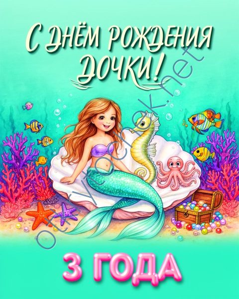 Открытка с русалочкой не День рождения родителям девочки 3 года
