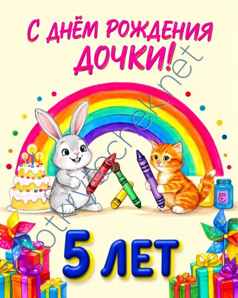 Открытка для родителей девочки с Днем рождения на 5 лет