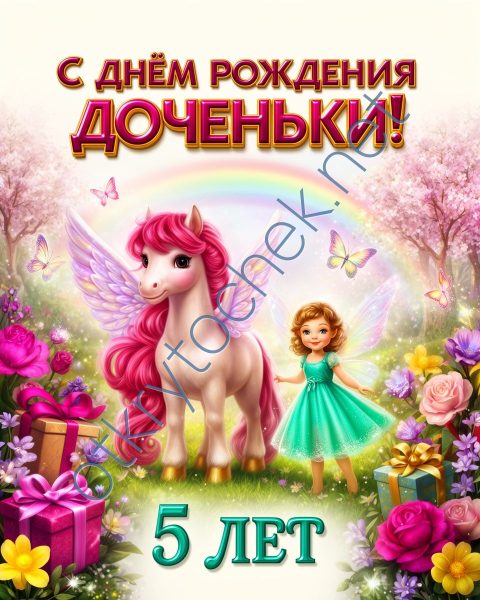 Сказочная открытка родителям на День рождения дочке 5 лет