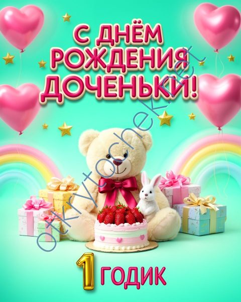 Мишка с тортом родителям на День рождения дочки 1 годик