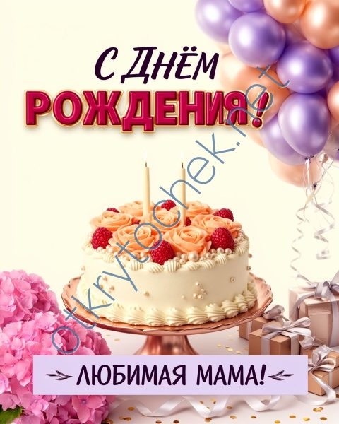 Открытка с тортом с Днем рождения любимой маме