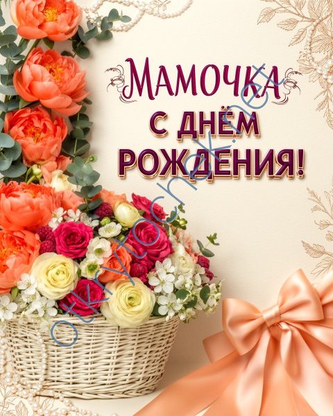 Картинка с корзинкой цветов мамочке с Днем рождения