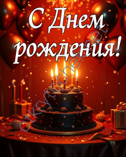 Праздничная картинка с Днем рождения с тортом и шариками