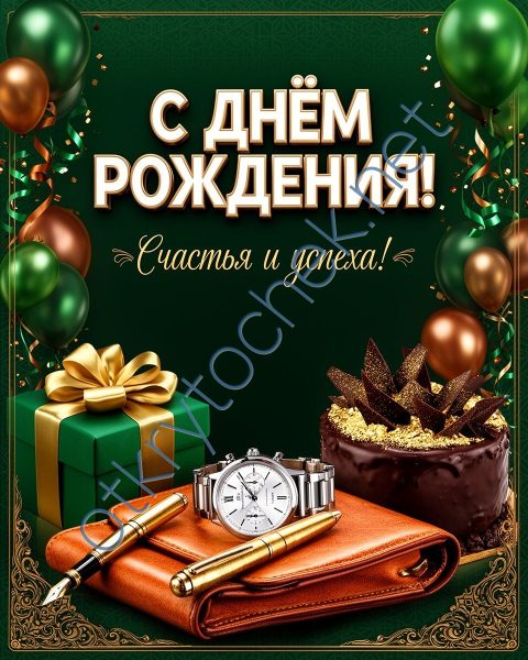 Мужская картинка с Днем рождения в стиле богатства и достатка
