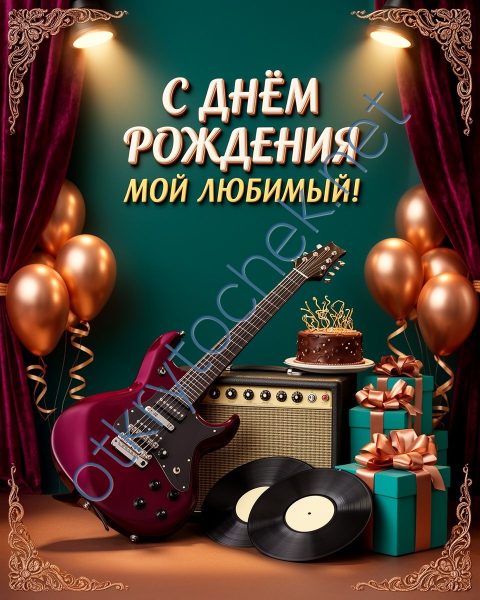 Открытка с Днем рождения в музыкальном стиле для любимого