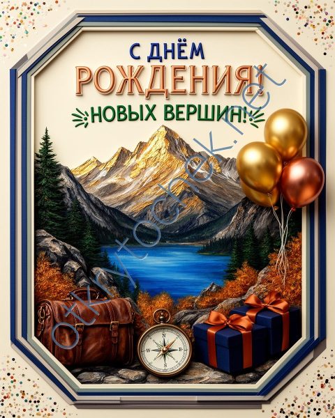 Мужская рисованная открытка с поздравлением с Днем рождения