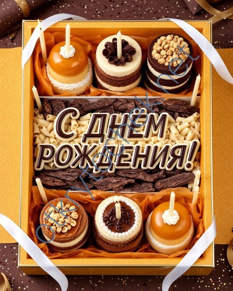 Сладкая картинка с пирожными с Днем рождения