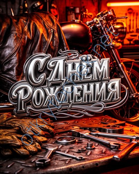 Классная байкерская открытка мужчине с Днем рождения