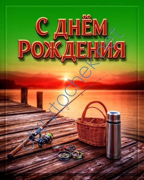 Открытка с Днем рождения на тему рыбалки